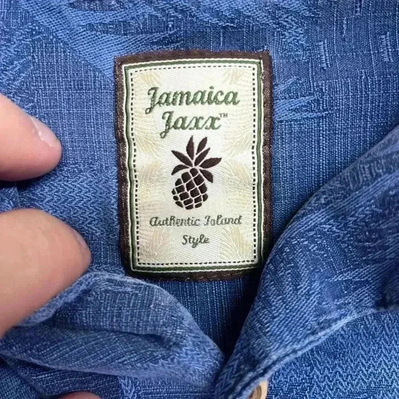 Jamaica Jaxx 100% Silk Hawaiian Tropical Button Shirt Mens XL Blue Palms 1134 - Picture 2 of 8